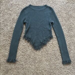 SHEIN Dark Green Fringed Sweater